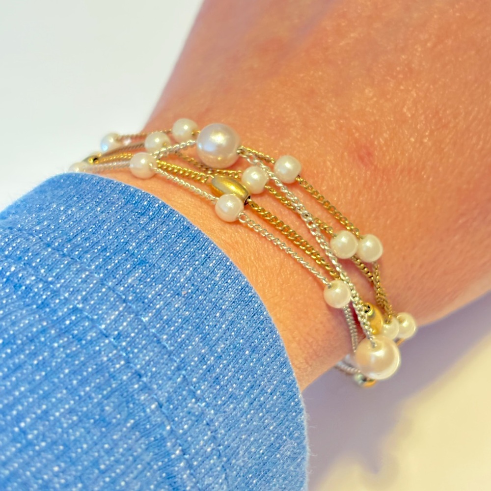 🌷5/25$ Premier Designs Jewelry MELROSE Gold, Silver, Pearl Bracelet